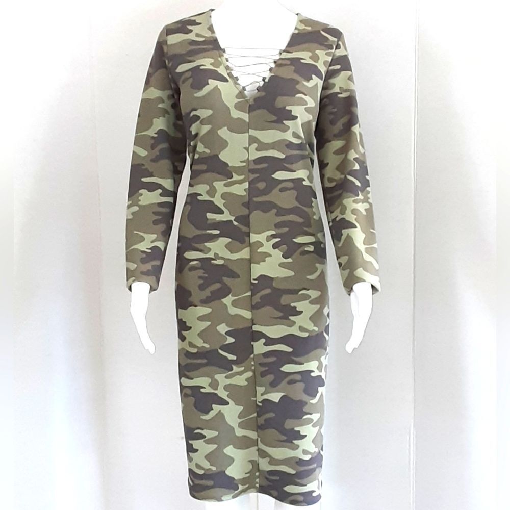 BOLD ELEMENTS Camouflage Long Sleeve Dress XL - NWOT